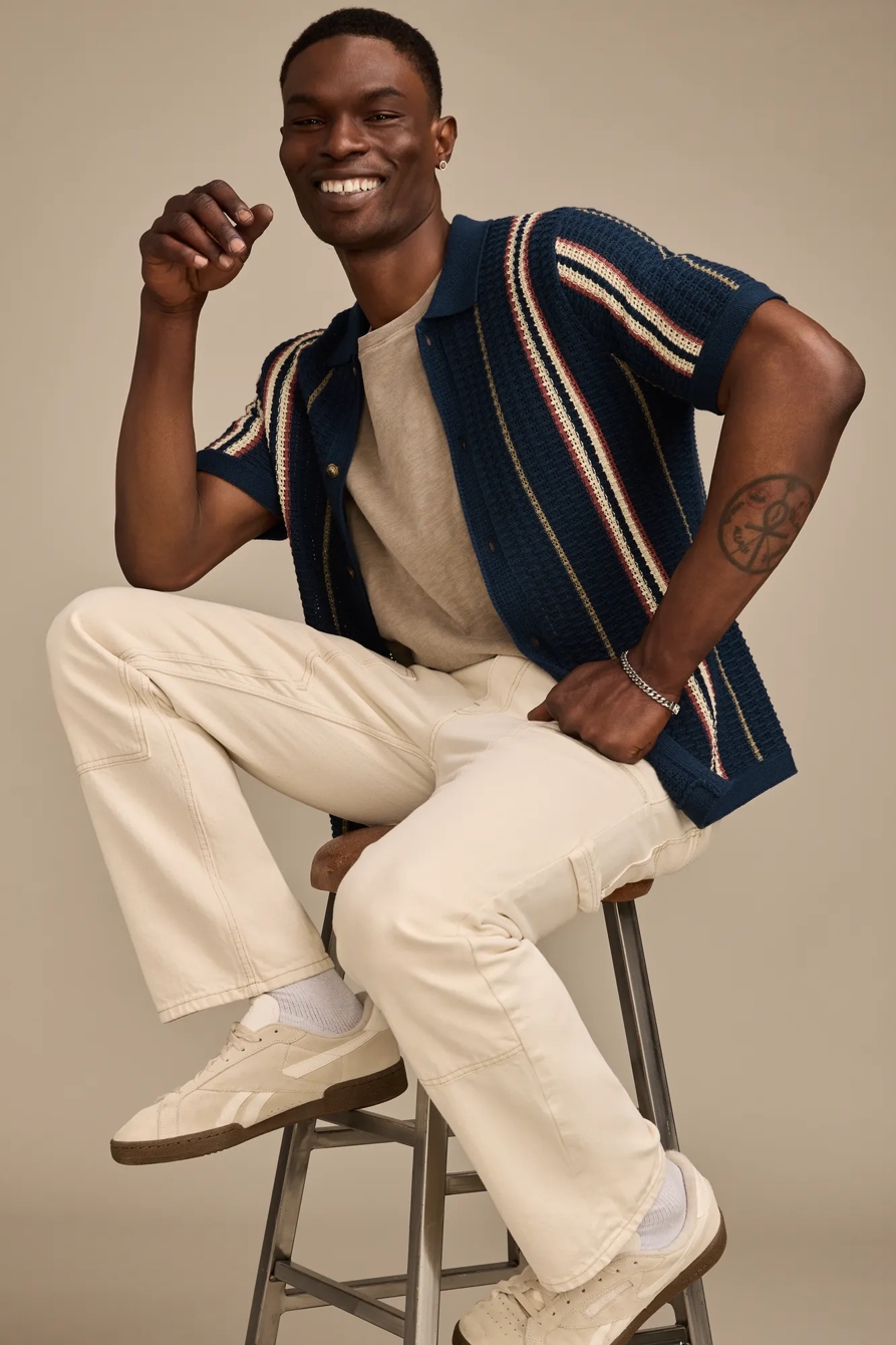 STRIPE SWEATER SHORT SLEEVE BUTTON DOWN SHIRT, image 2
