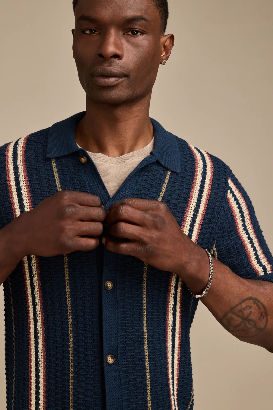 STRIPE SWEATER SHORT SLEEVE BUTTON DOWN SHIRT, image 3