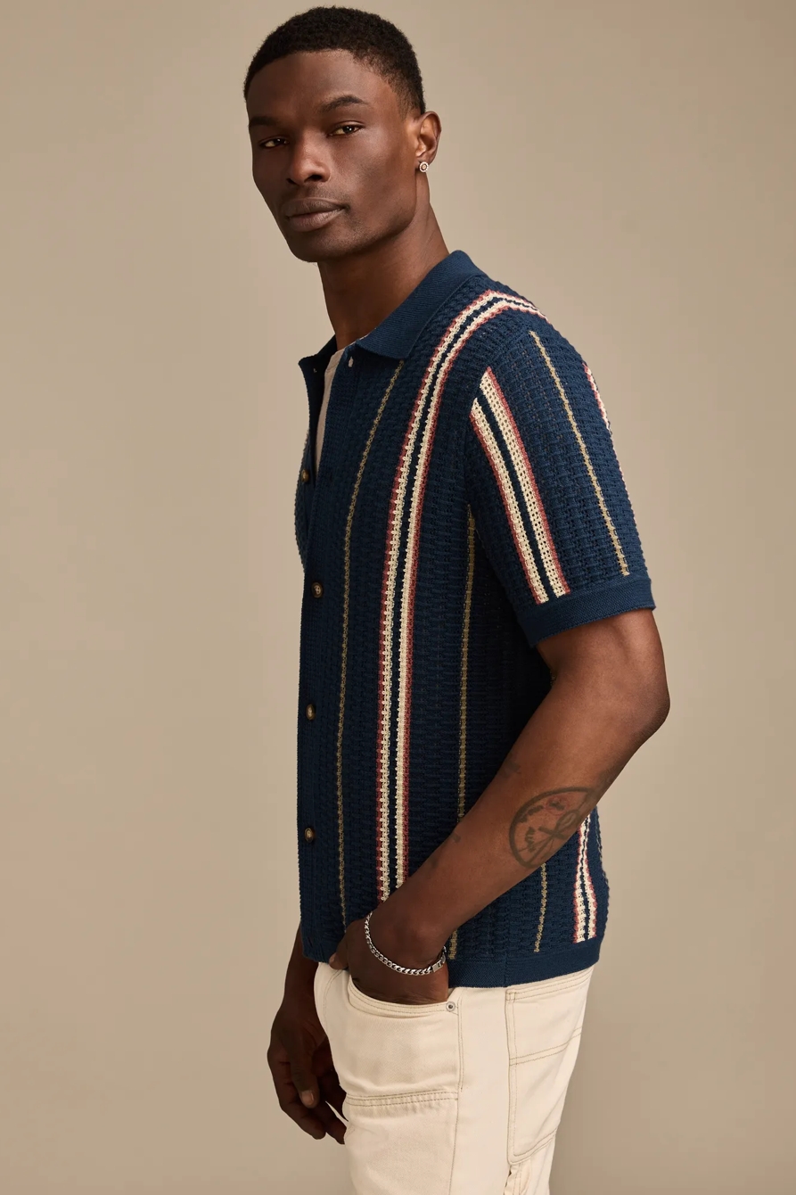 STRIPE SWEATER SHORT SLEEVE BUTTON DOWN SHIRT, image 4