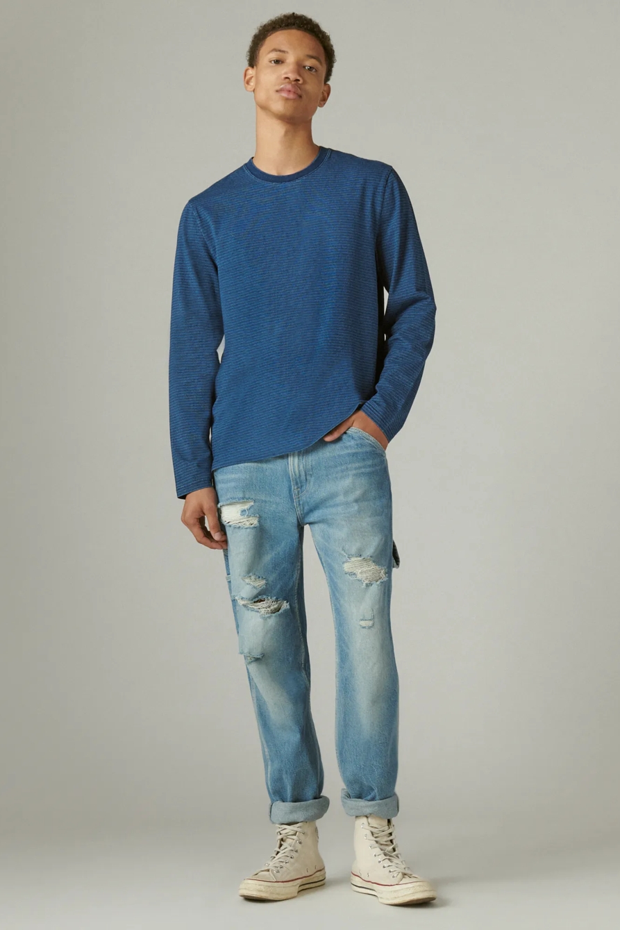 LONG SLEEVE INDIGO STRIPE CREW, image 2