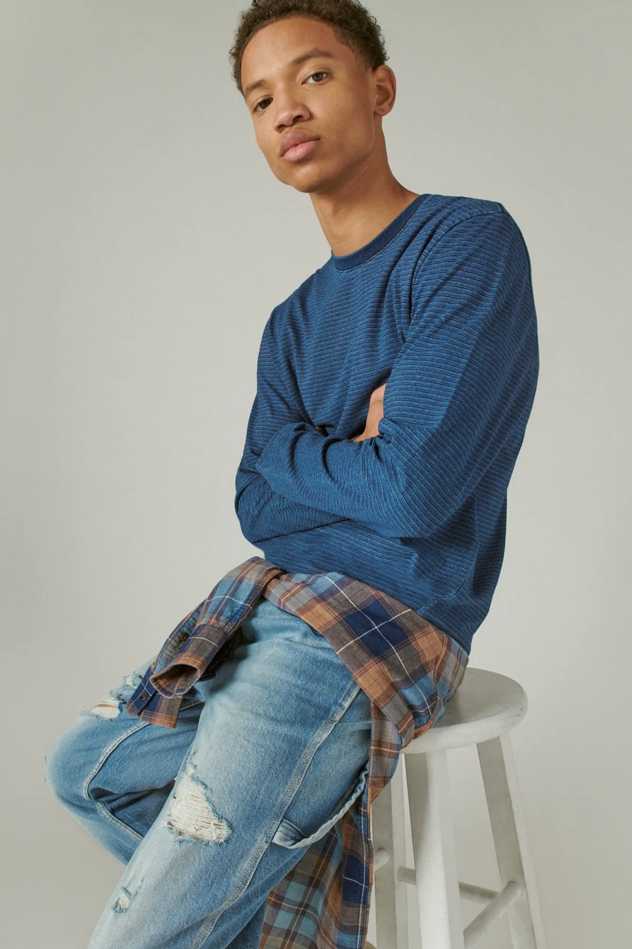 LONG SLEEVE INDIGO STRIPE CREW, image 6