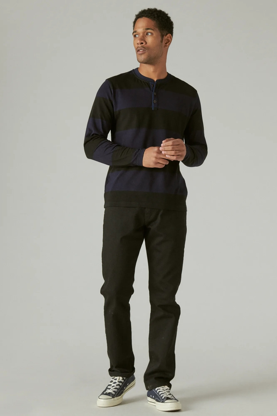 INDIGO BOLD STRIPE LONG SLEEVE HENLEY, image 2
