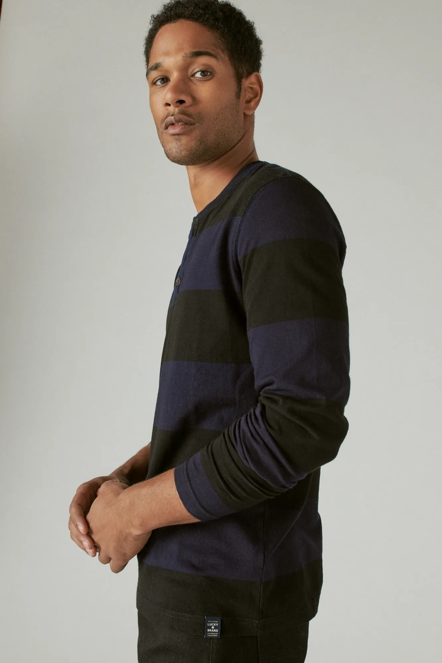 INDIGO BOLD STRIPE LONG SLEEVE HENLEY, image 3