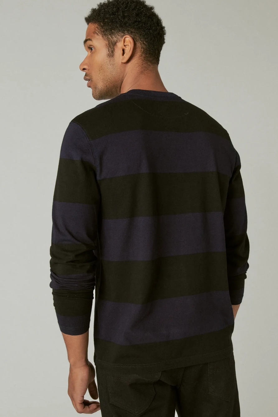 INDIGO BOLD STRIPE LONG SLEEVE HENLEY, image 4