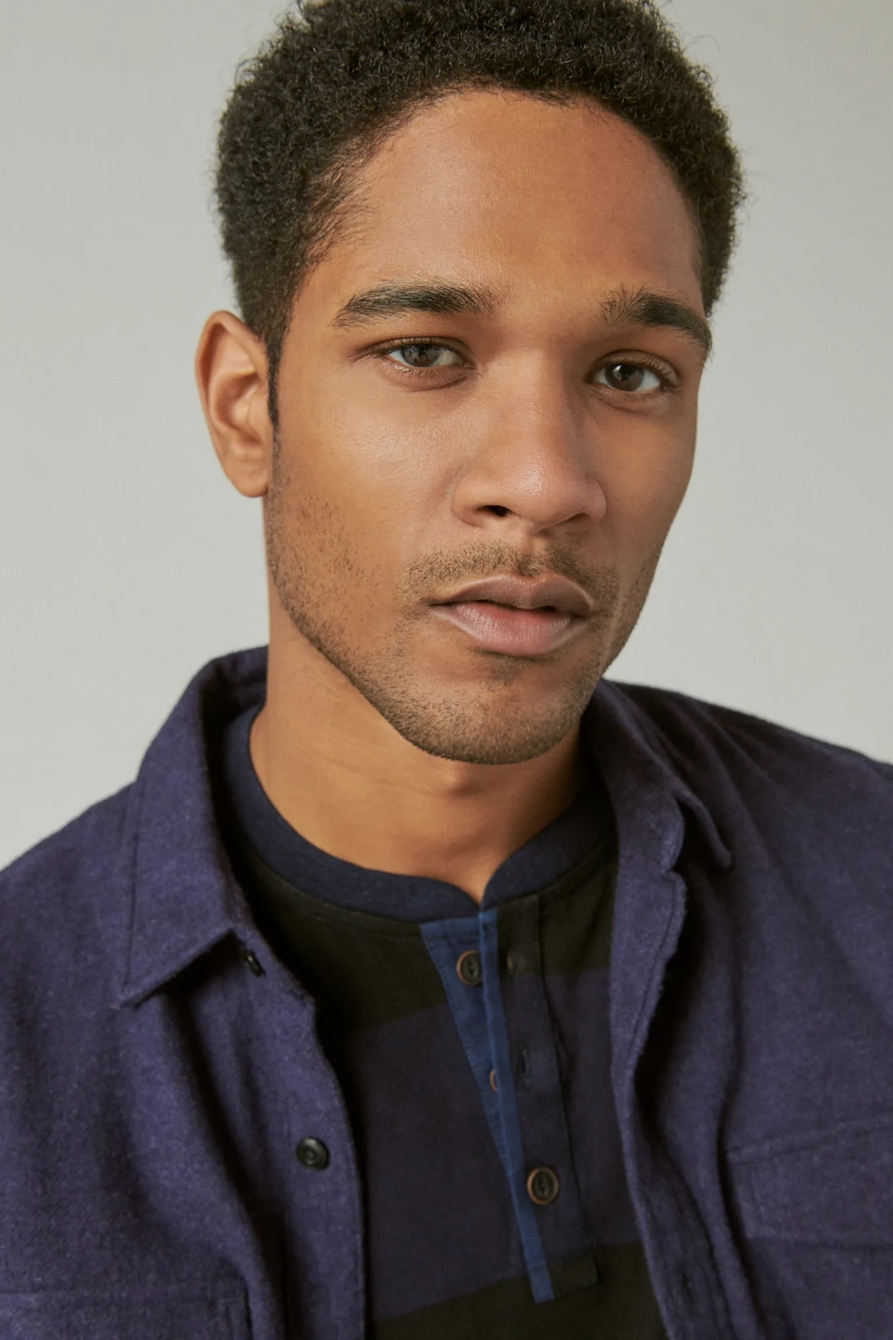 INDIGO BOLD STRIPE LONG SLEEVE HENLEY, image 5
