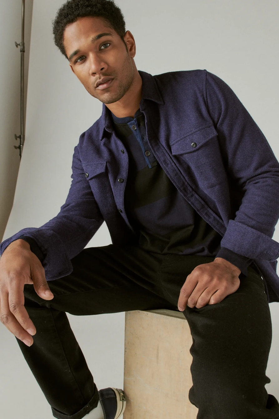 INDIGO BOLD STRIPE LONG SLEEVE HENLEY, image 6