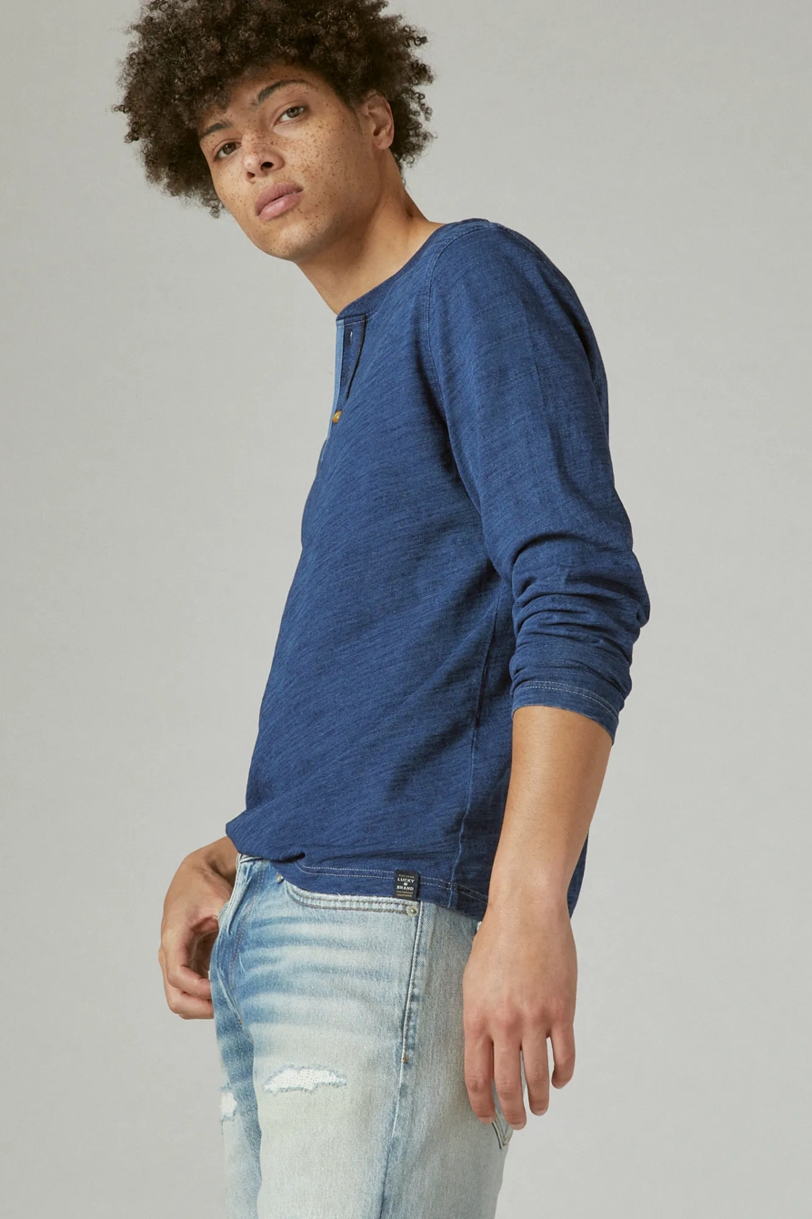 INDIGO LONG SLEEVE HENLEY, image 3