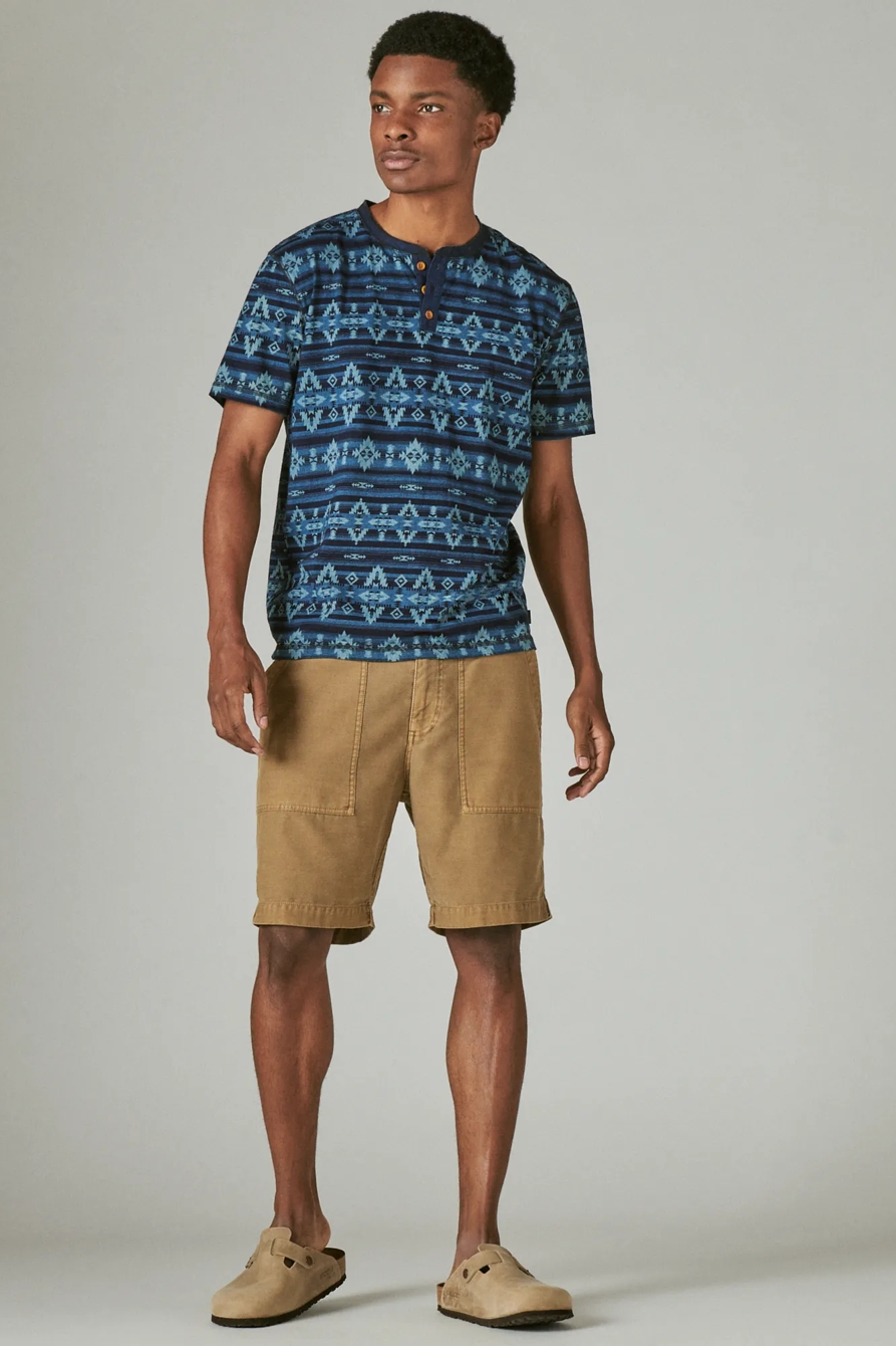 INDIGO JERSEY AZETC PRINT SHORT SLEEVE HENLEY, image 2