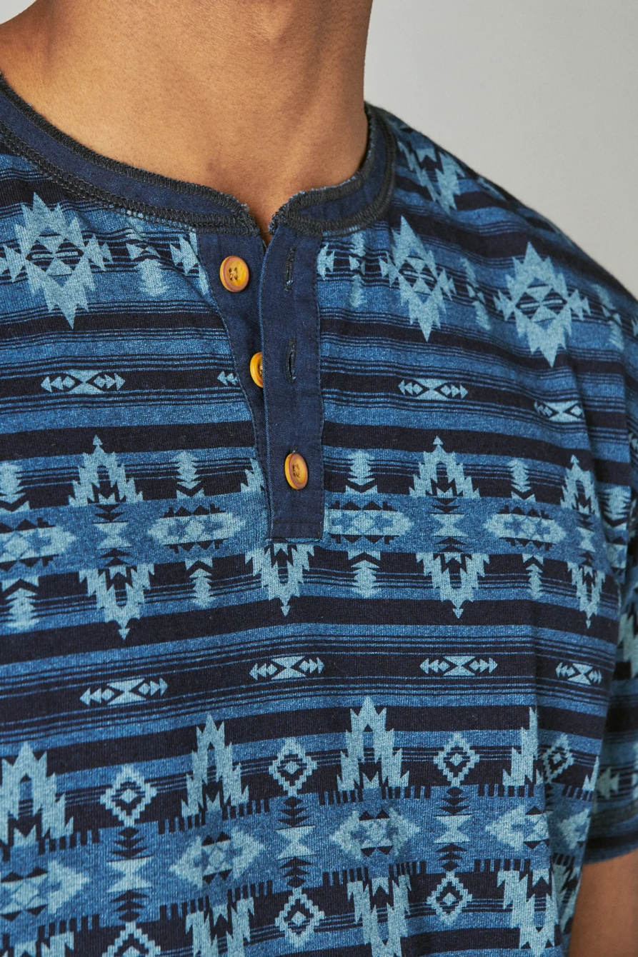 INDIGO JERSEY AZETC PRINT SHORT SLEEVE HENLEY, image 5