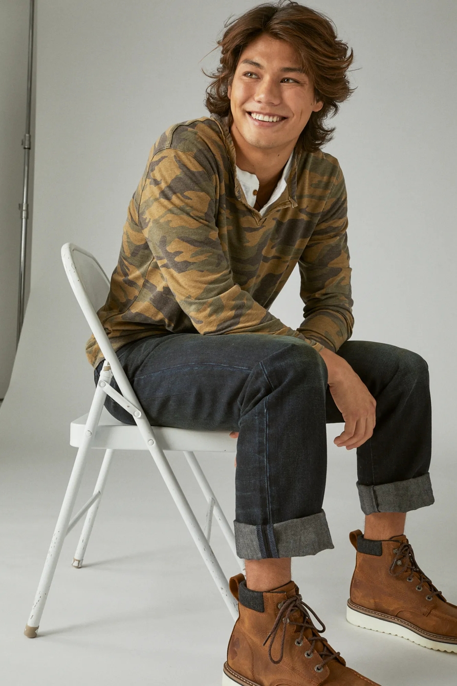 VENICE BURNOUT CAMO NOTCH NECK LONG SLEEVE TEE, image 1
