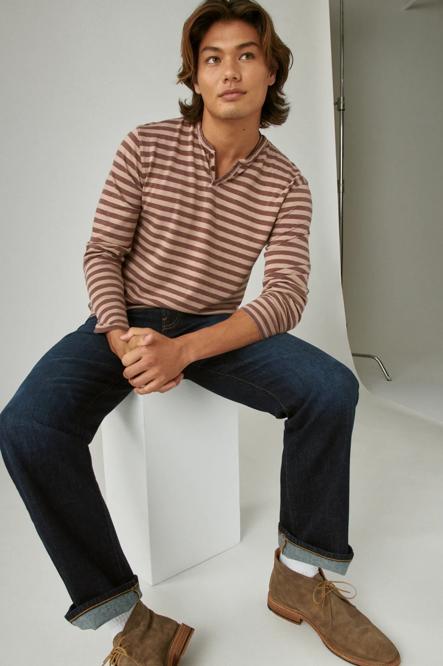 VENICE BURNOUT STRIPE LONG SLEEVE NOTCH NECK, image 1