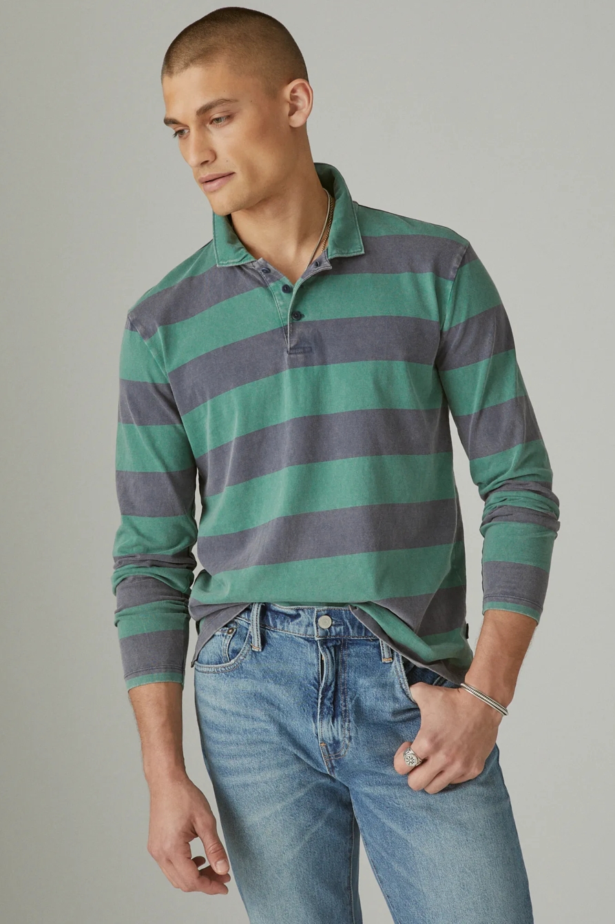SUEDED JERSEY LONG SLEEVE RUGBY STRIPE POLO, image 1
