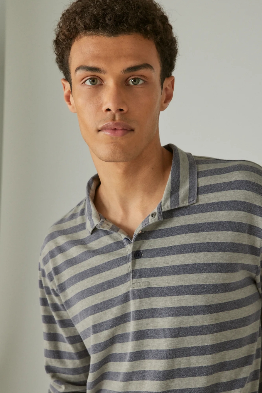 SUEDED JERSEY LONG SLEEVE STRIPE POLO, image 3