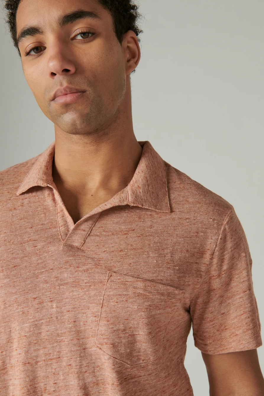 LINEN SHORT SLEEVE JOHNNY COLLAR POLO, image 3