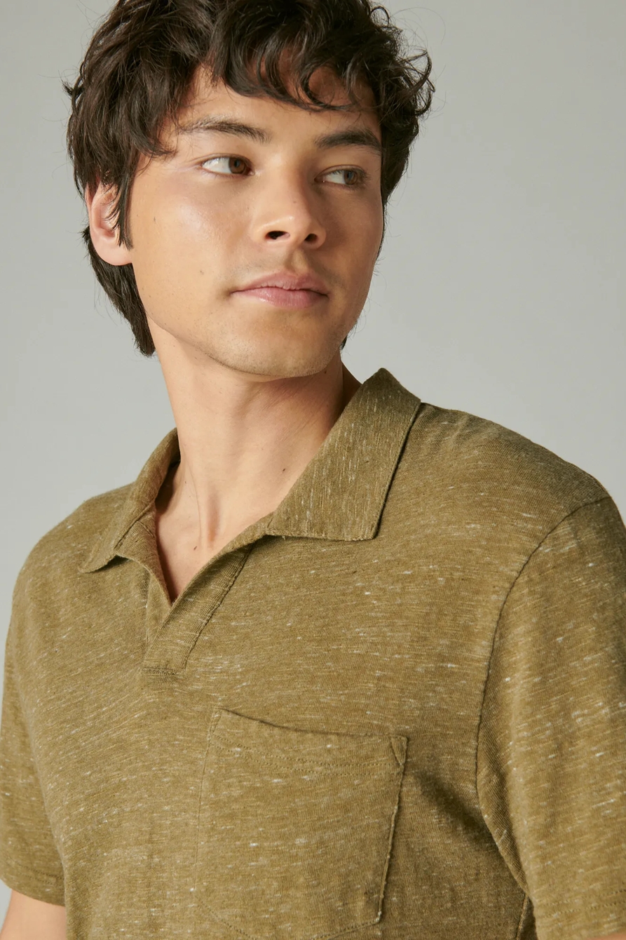 LINEN SHORT SLEEVE JOHNNY COLLAR POLO, image 2