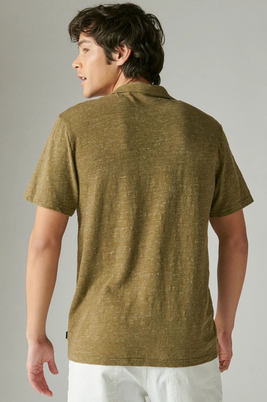 LINEN SHORT SLEEVE JOHNNY COLLAR POLO, image 3