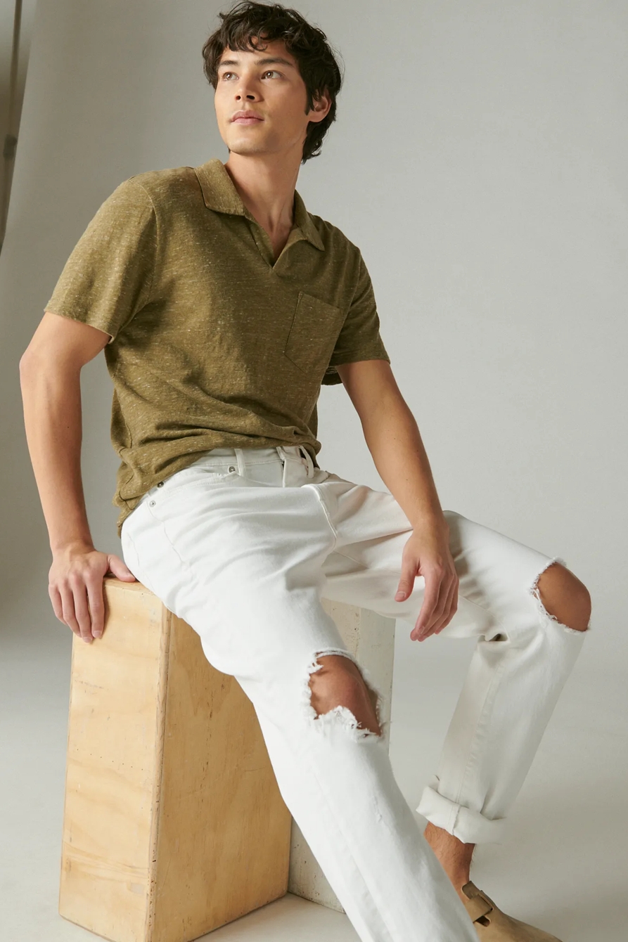 LINEN SHORT SLEEVE JOHNNY COLLAR POLO, image 4