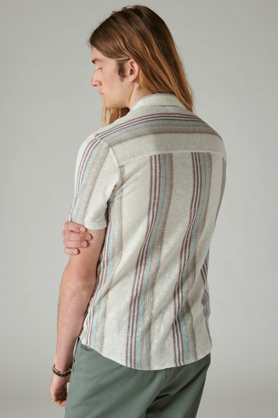 LINEN SHORT SLEEVE MULTI STRIPE BUTTON UP SHIRT, image 3