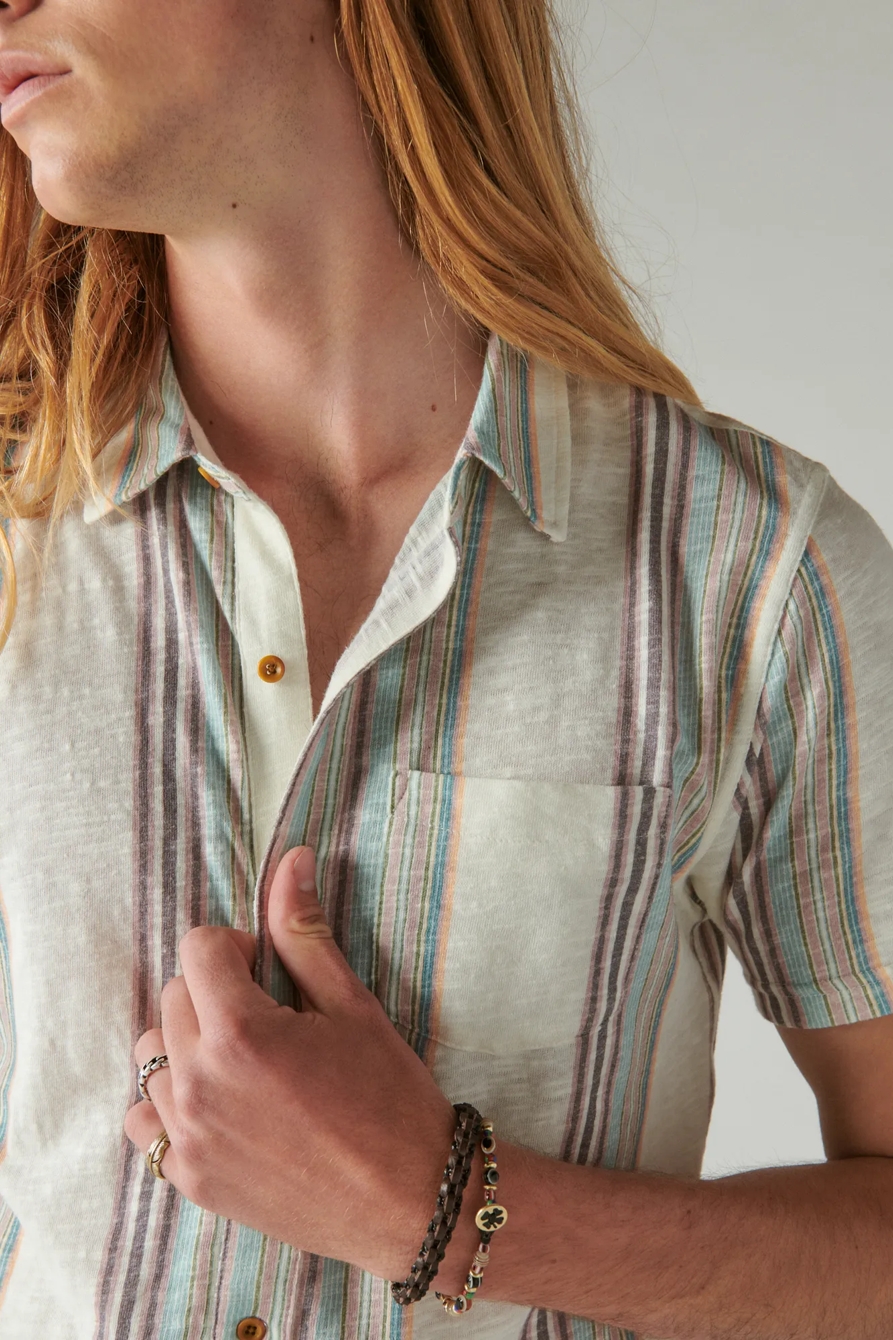 LINEN SHORT SLEEVE MULTI STRIPE BUTTON UP SHIRT, image 4