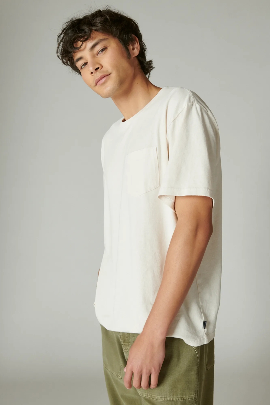 WASHED COTTON SHORT SLEEVE POCKET CREW NECK TEE