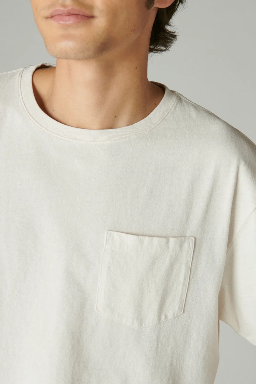 WASHED COTTON SHORT SLEEVE POCKET CREW NECK TEE