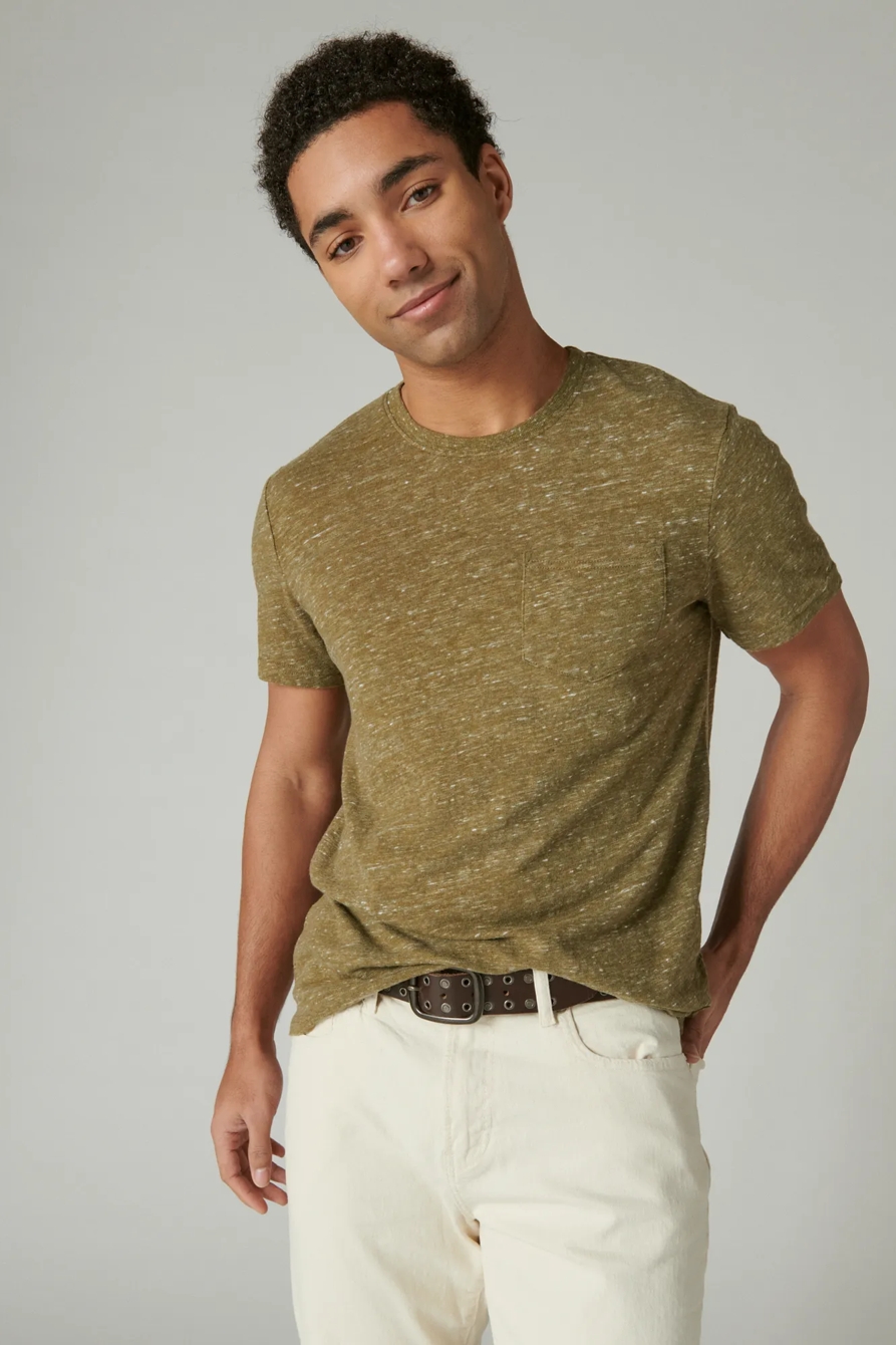 LINEN SHORT SLEEVE POCKET CREW NECK TEE, image 1