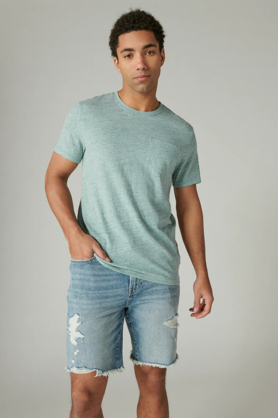 LINEN SHORT SLEEVE POCKET CREW NECK TEE, image 1