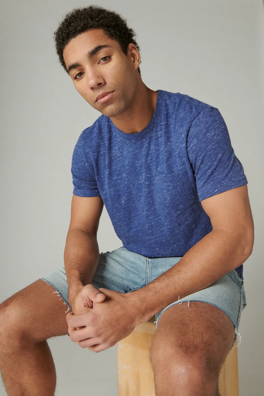 LINEN SHORT SLEEVE POCKET CREW NECK TEE, image 1
