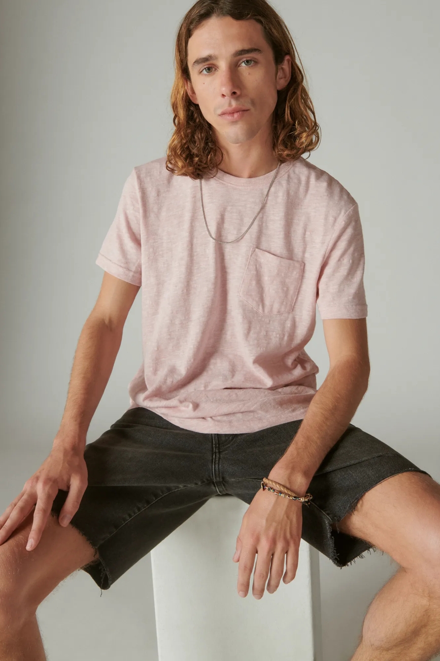 LINEN SHORT SLEEVE POCKET CREW NECK TEE, image 1