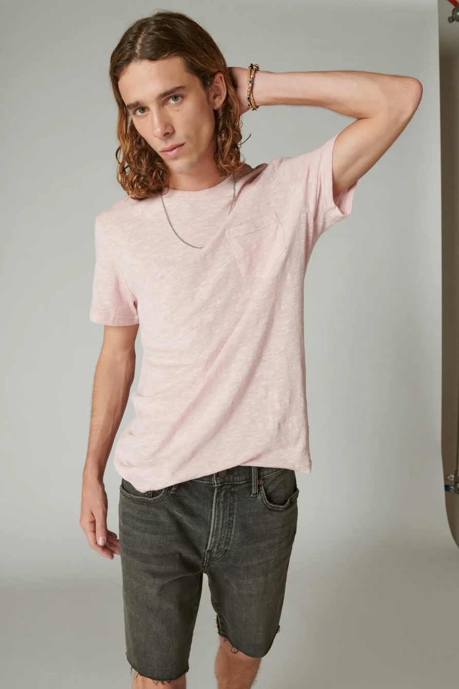 LINEN SHORT SLEEVE POCKET CREW NECK TEE, image 3