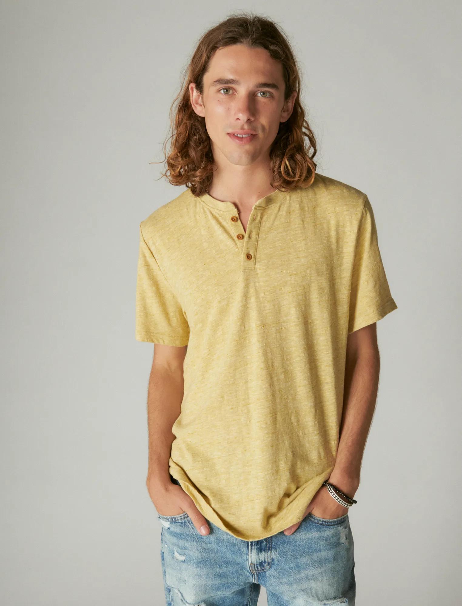 [COSYHARU公式] Cooling Linen Henley Short Sleeve Short Sleeve Henley - Heather Grey | Gustin Knits | Henleys