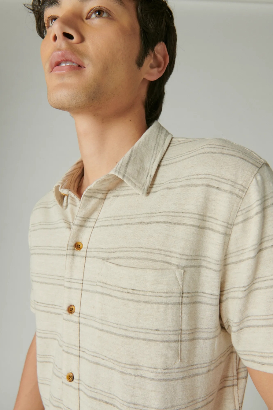 LINEN SHORT SLEEVE STRIPE BUTTON UP SHIRT, image 2