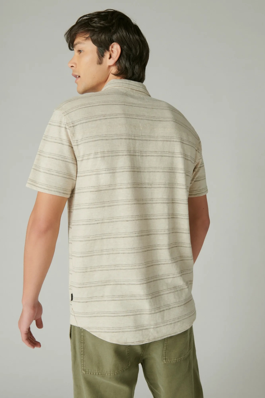 LINEN SHORT SLEEVE STRIPE BUTTON UP SHIRT, image 4