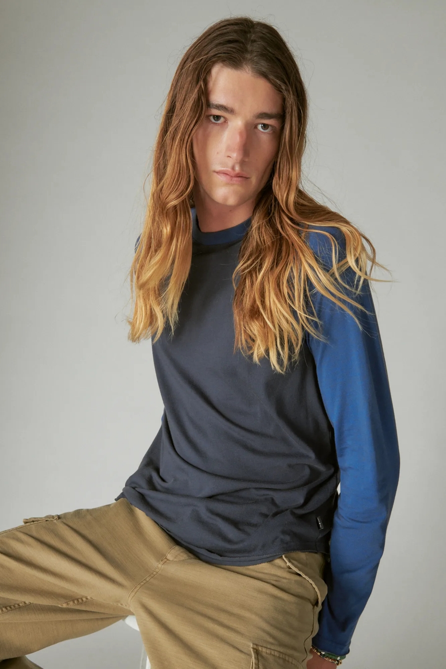 VENICE BURNOUT LONG SLEEVE COLOR BLOCK CREW NECK, image 1