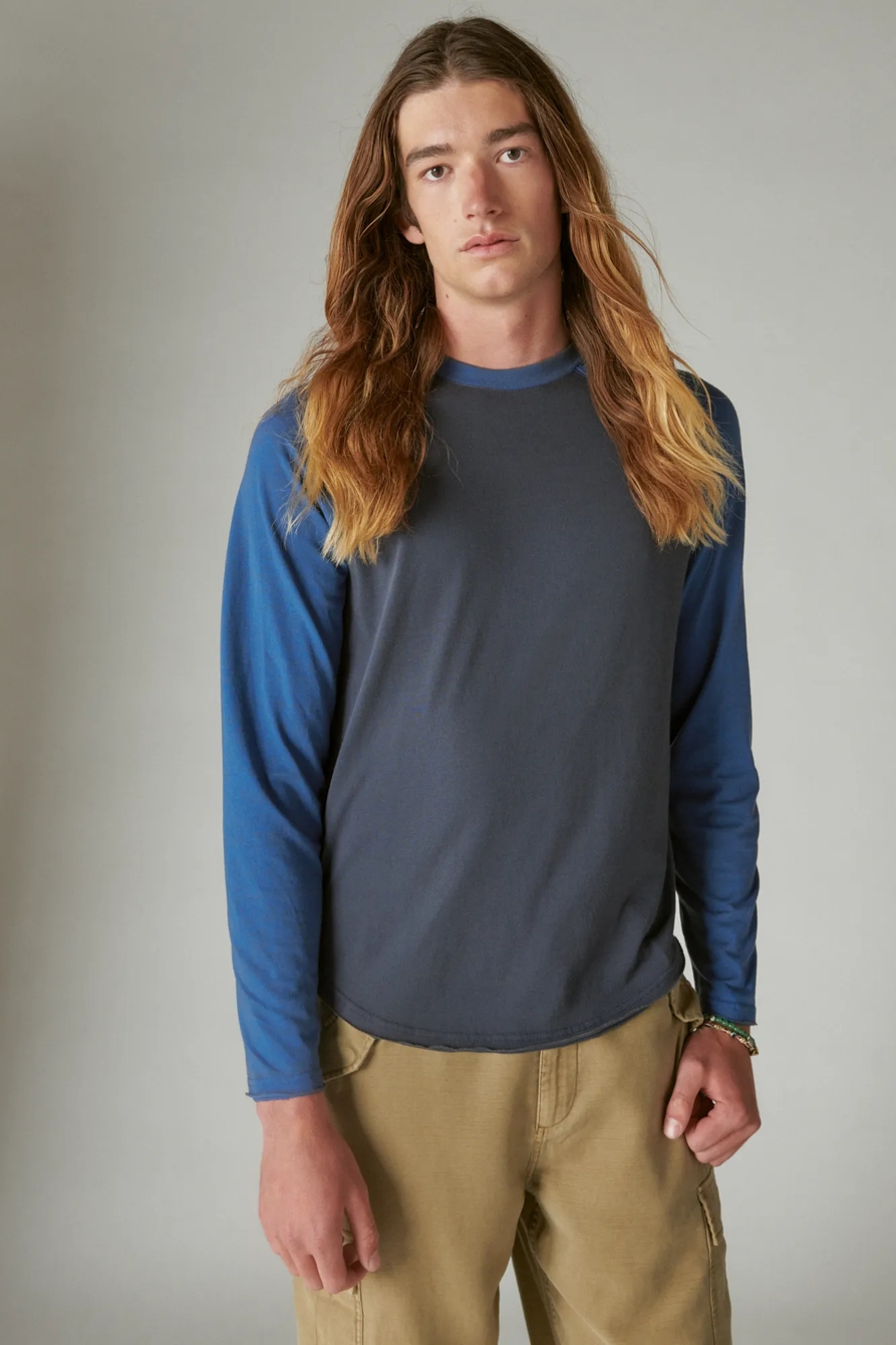 VENICE BURNOUT LONG SLEEVE COLOR BLOCK CREW NECK, image 2