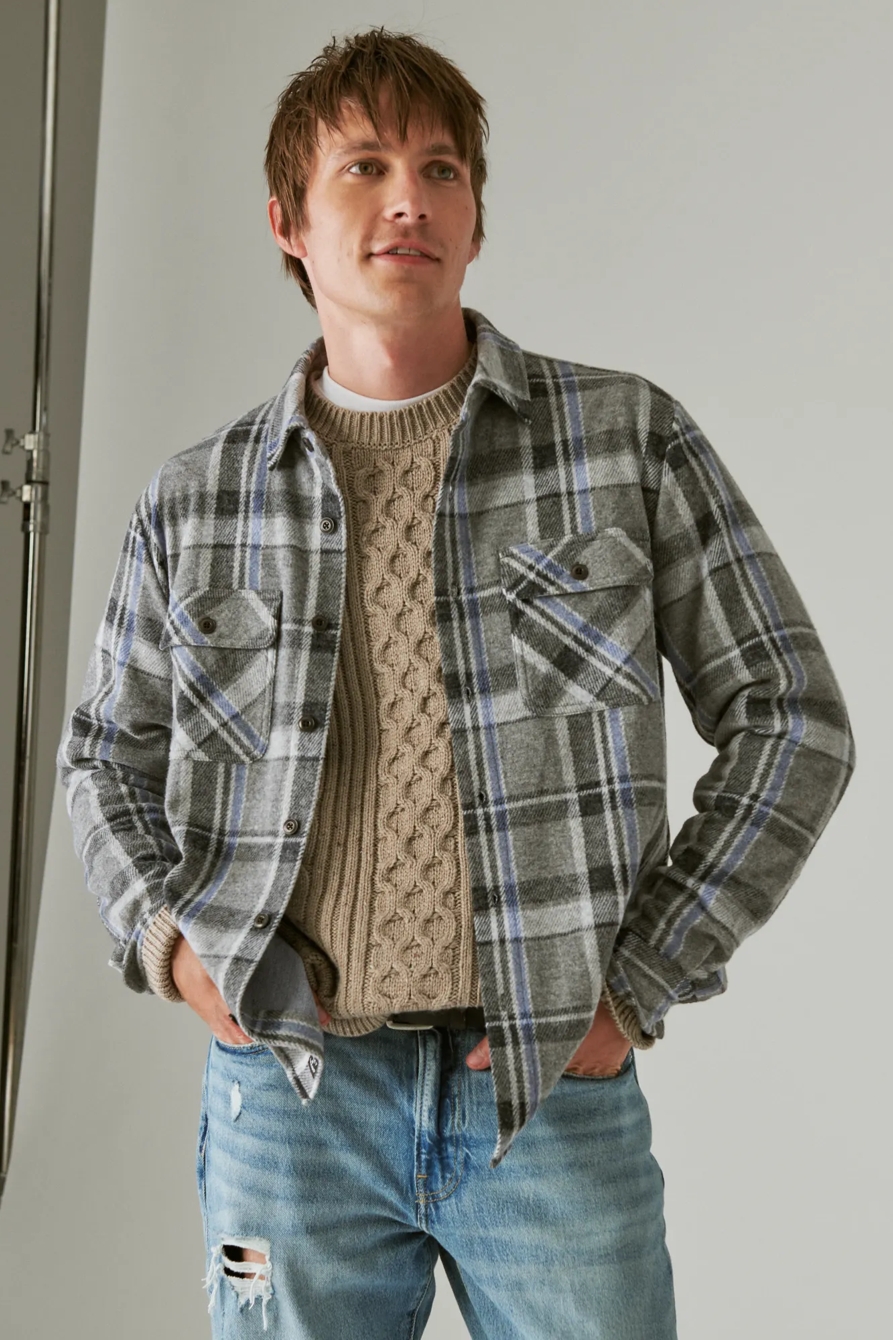 PLAID BRUSHED KNIT LONG SLEEVE SHIRT, image 3
