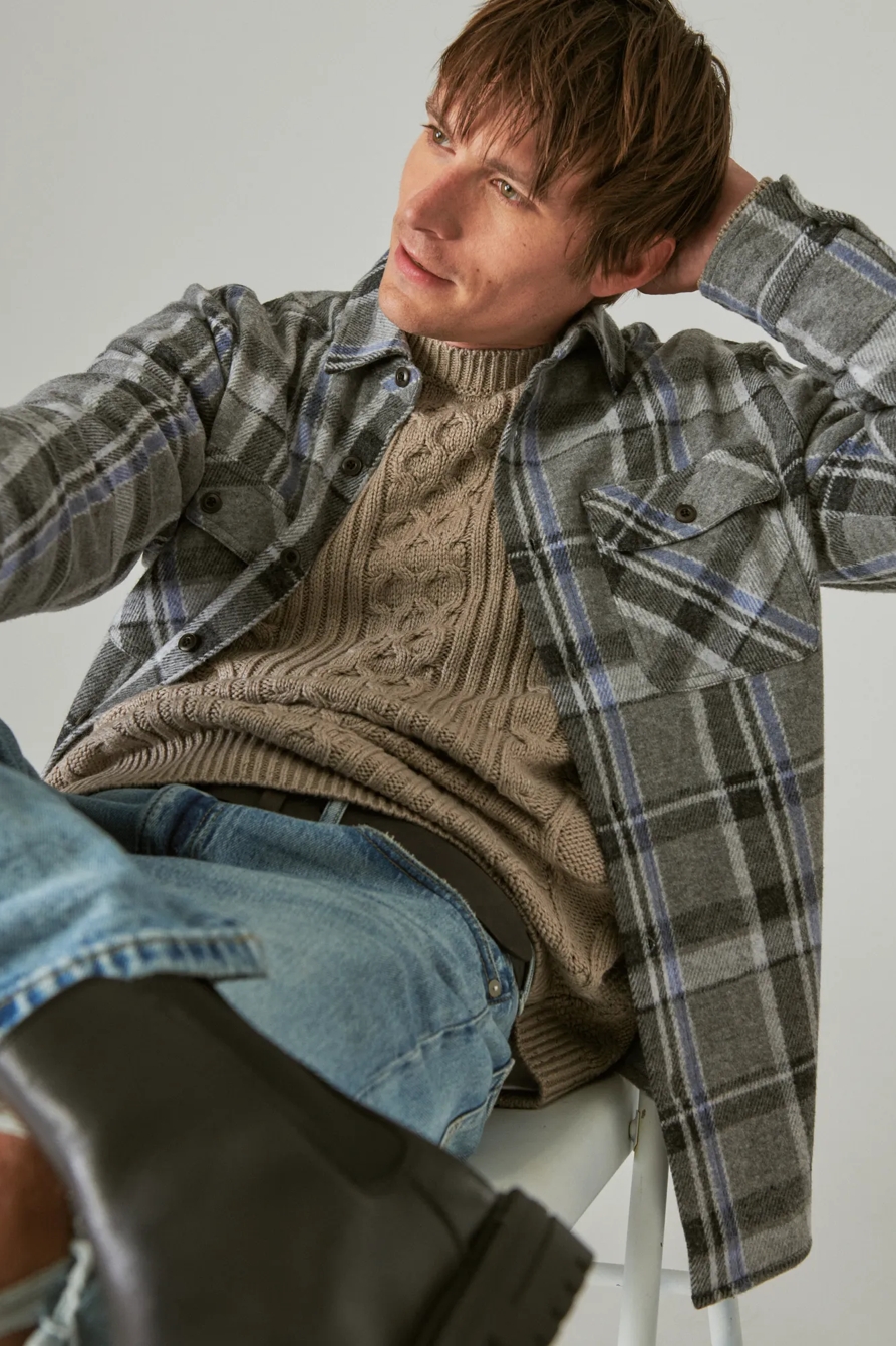 PLAID BRUSHED KNIT LONG SLEEVE SHIRT, image 5