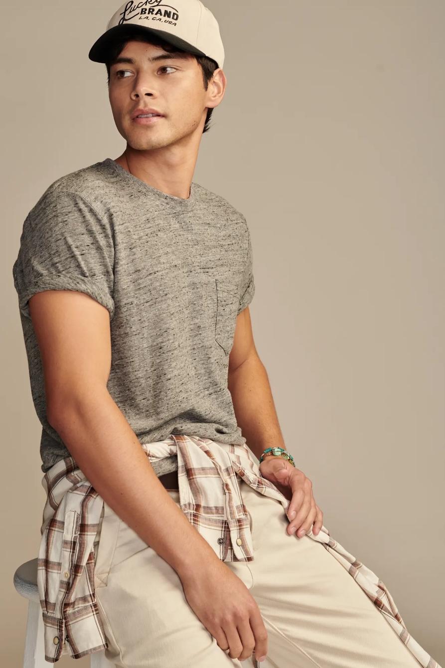 LINEN SHORT SLEEVE POCKET CREW NECK TEE, image 1