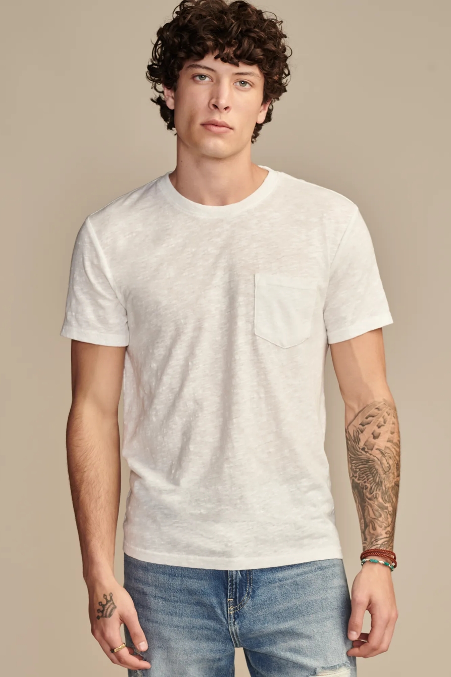 LINEN SHORT SLEEVE POCKET CREW NECK TEE, image 1
