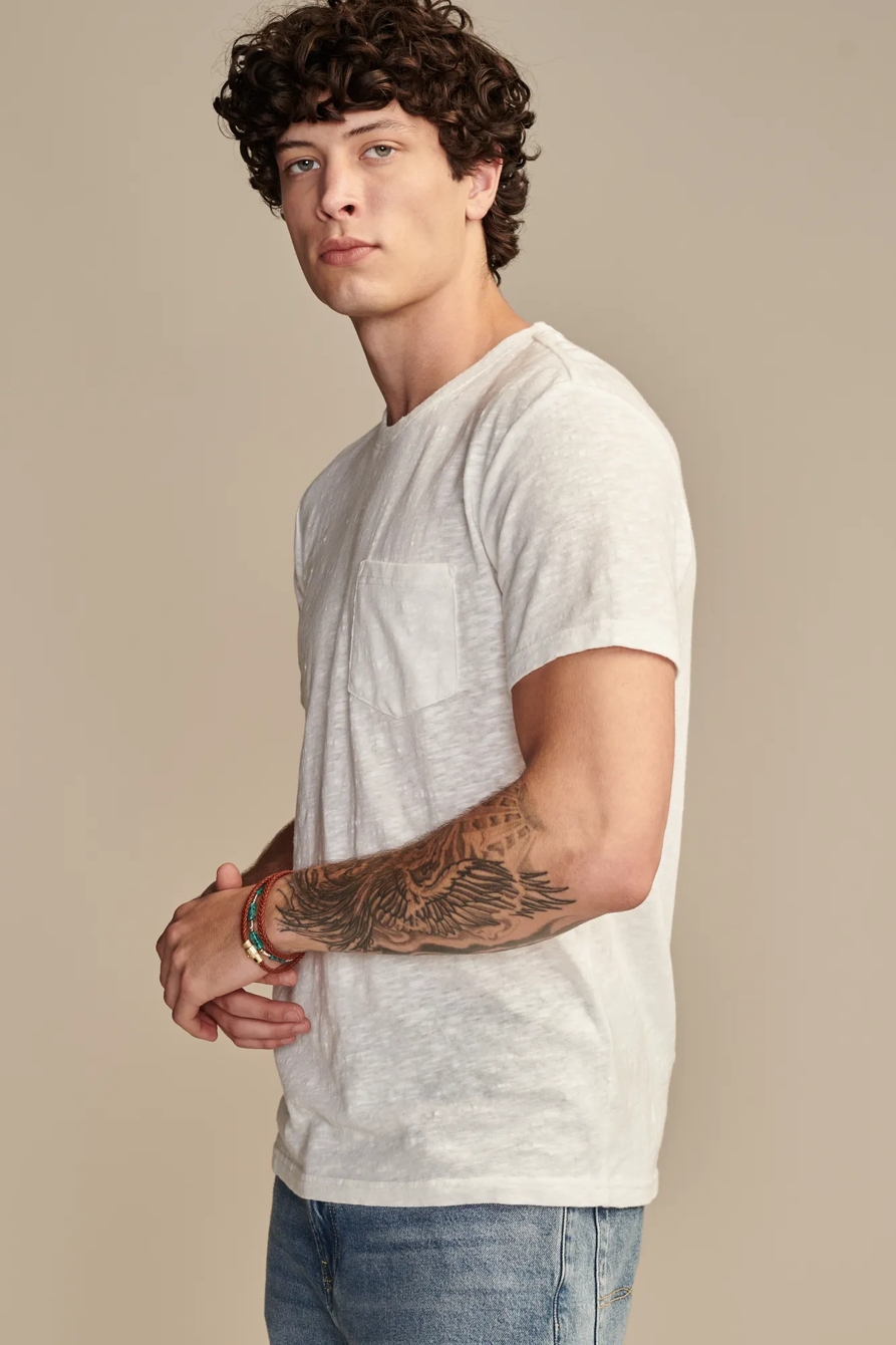LINEN SHORT SLEEVE POCKET CREW NECK TEE, image 3