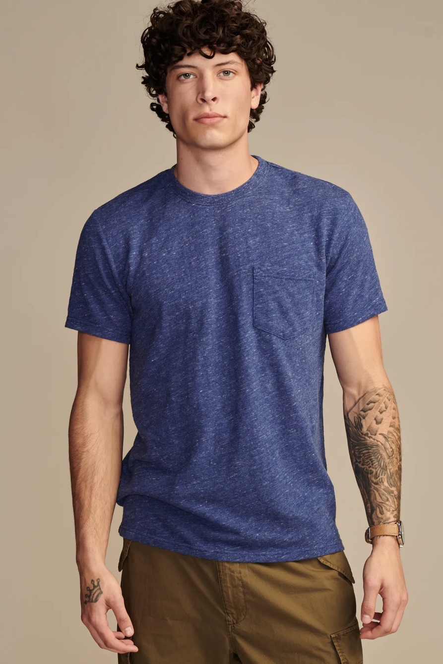 LINEN SHORT SLEEVE POCKET CREW NECK TEE, image 1
