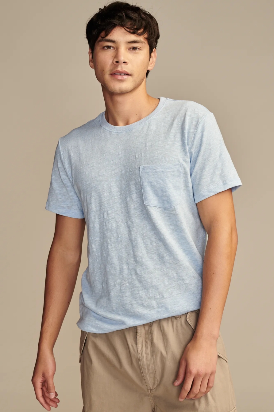LINEN SHORT SLEEVE POCKET CREW NECK TEE, image 1