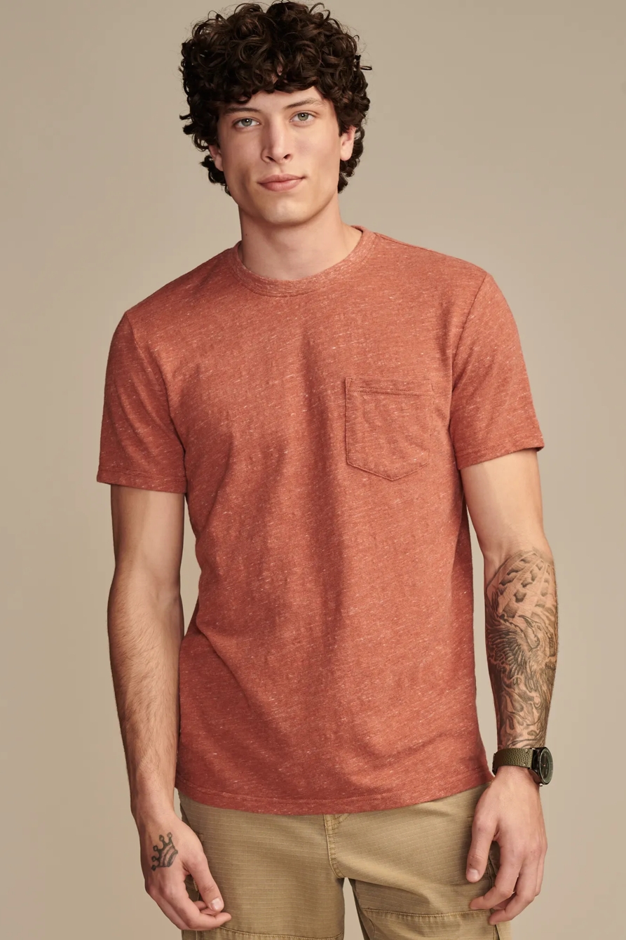 LINEN SHORT SLEEVE POCKET CREW NECK TEE, image 1