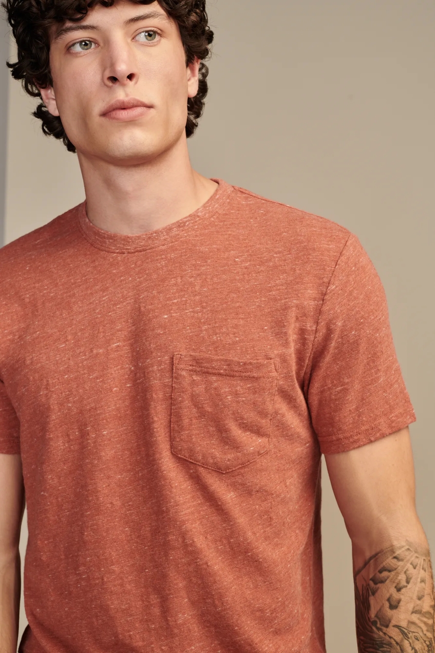 LINEN SHORT SLEEVE POCKET CREW NECK TEE, image 2