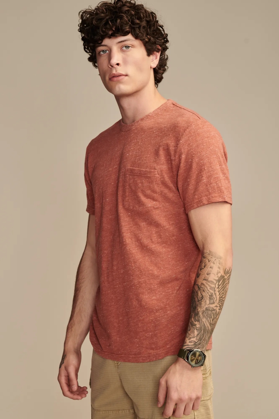 LINEN SHORT SLEEVE POCKET CREW NECK TEE, image 3