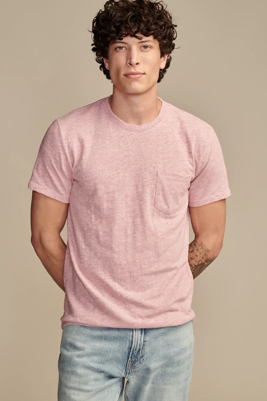 LINEN SHORT SLEEVE POCKET CREW NECK TEE, image 1
