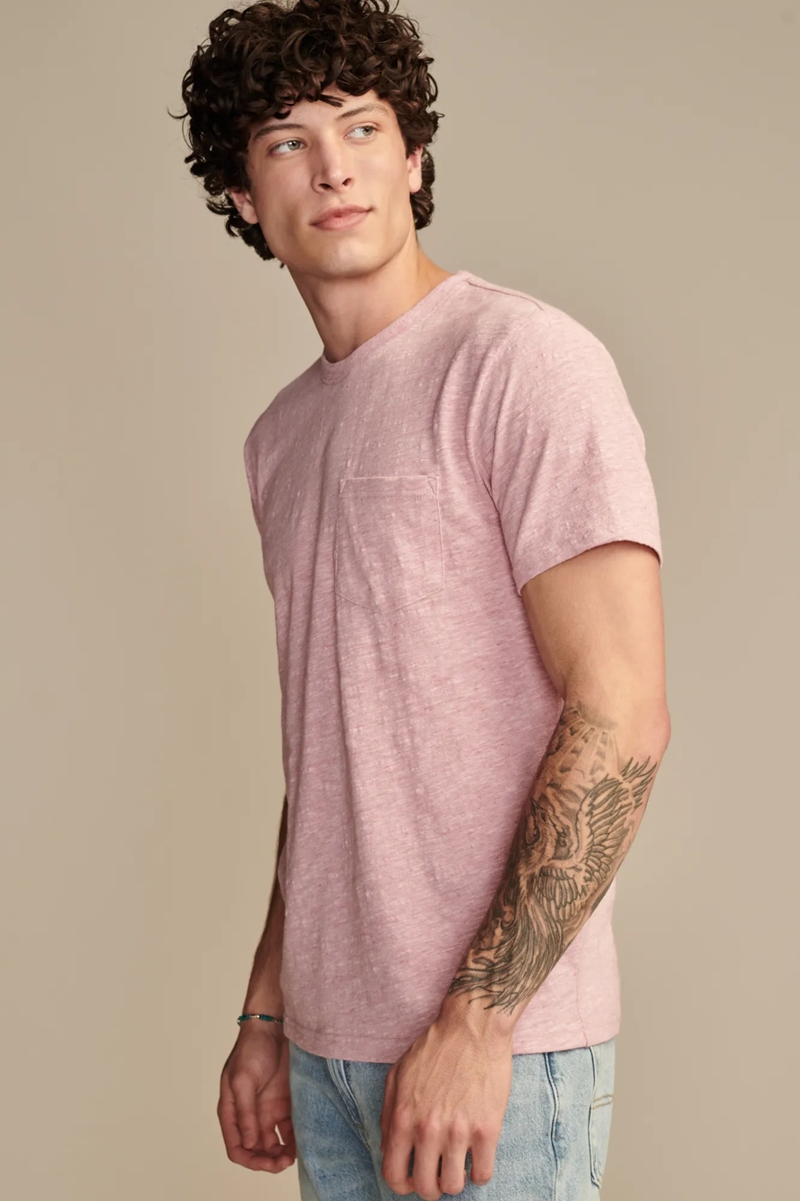 LINEN SHORT SLEEVE POCKET CREW NECK TEE, image 2