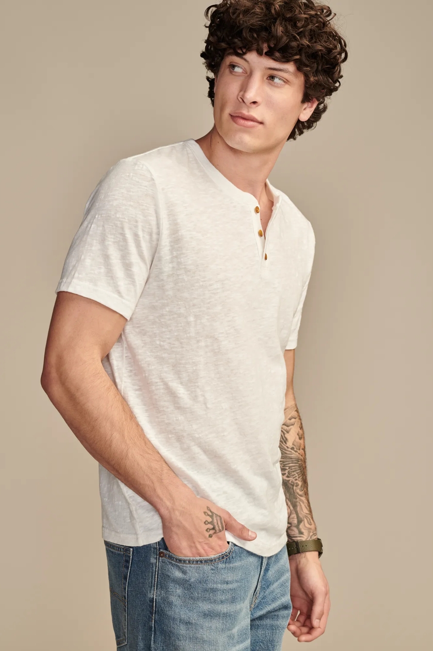 LINEN SHORT SLEEVE HENLEY, image 3