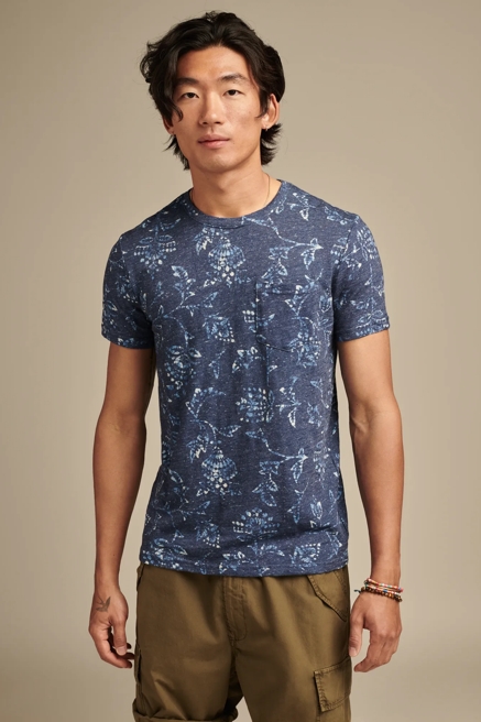 LINEN SHORT SLEEVE POCKET CREW NECK TEE, image 1