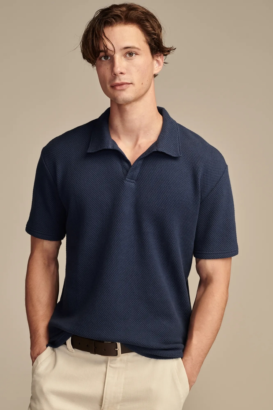 JACQUARD KNIT JOHNNY COLLAR SHORT SLEEVE POLO, image 1